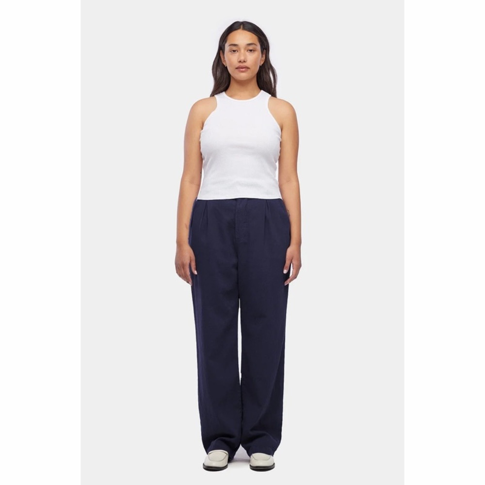 LACAUSA Echo Trousers Pleated Cotton Navy Blue Wide Leg‎ Women’s Size XS